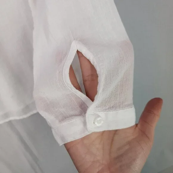 LL Bean Cotton Gauzy Long Sleeve Button Up Shirt Womens Medium Sheer White Beach - Picture 7 of 13